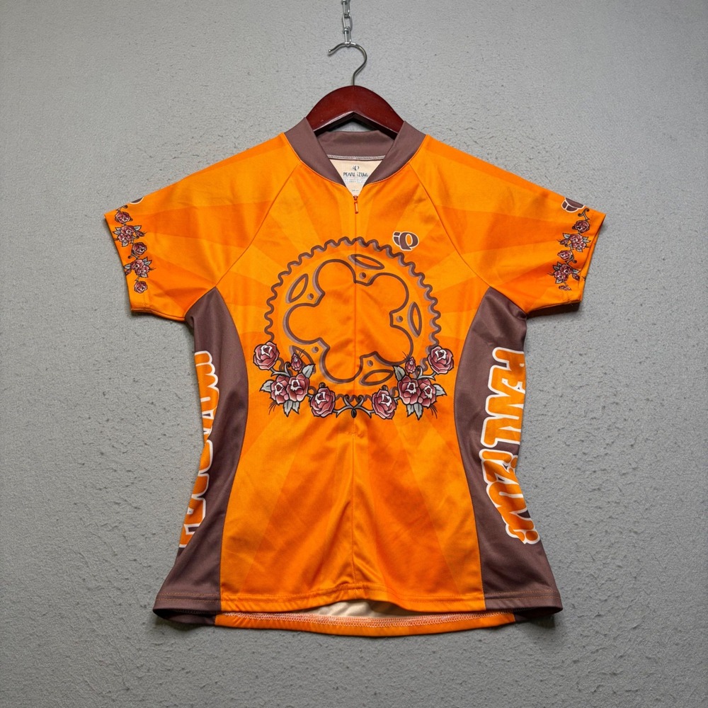 Pearl Izumi Cycling Jersey Women Small Orange Rose Gear Graphic Short Sleeve Top